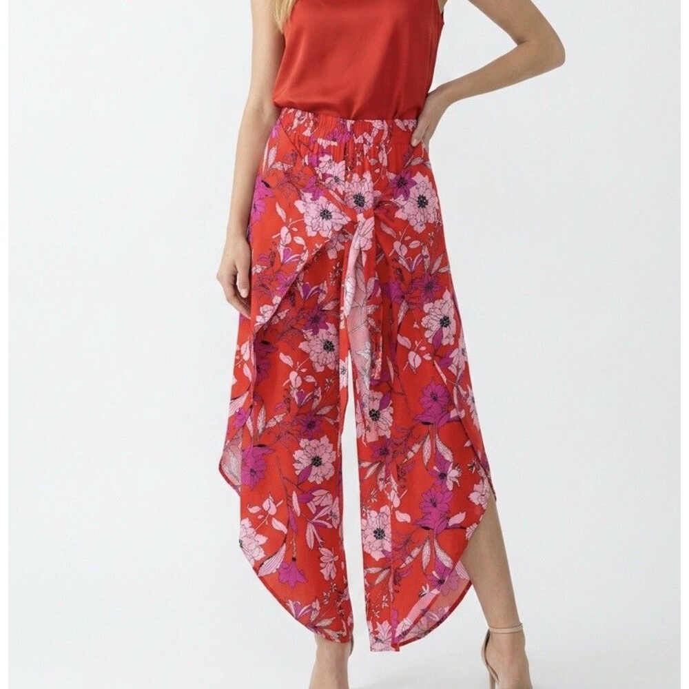 Bar III Women’s XL Floral Wide Leg Palazzo Pants Red Pink Purple Rayon Boho